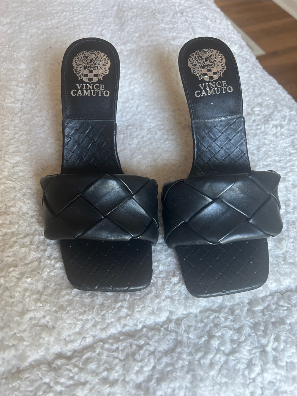 Vince Camuto Black Padded Woven Slide Sandals